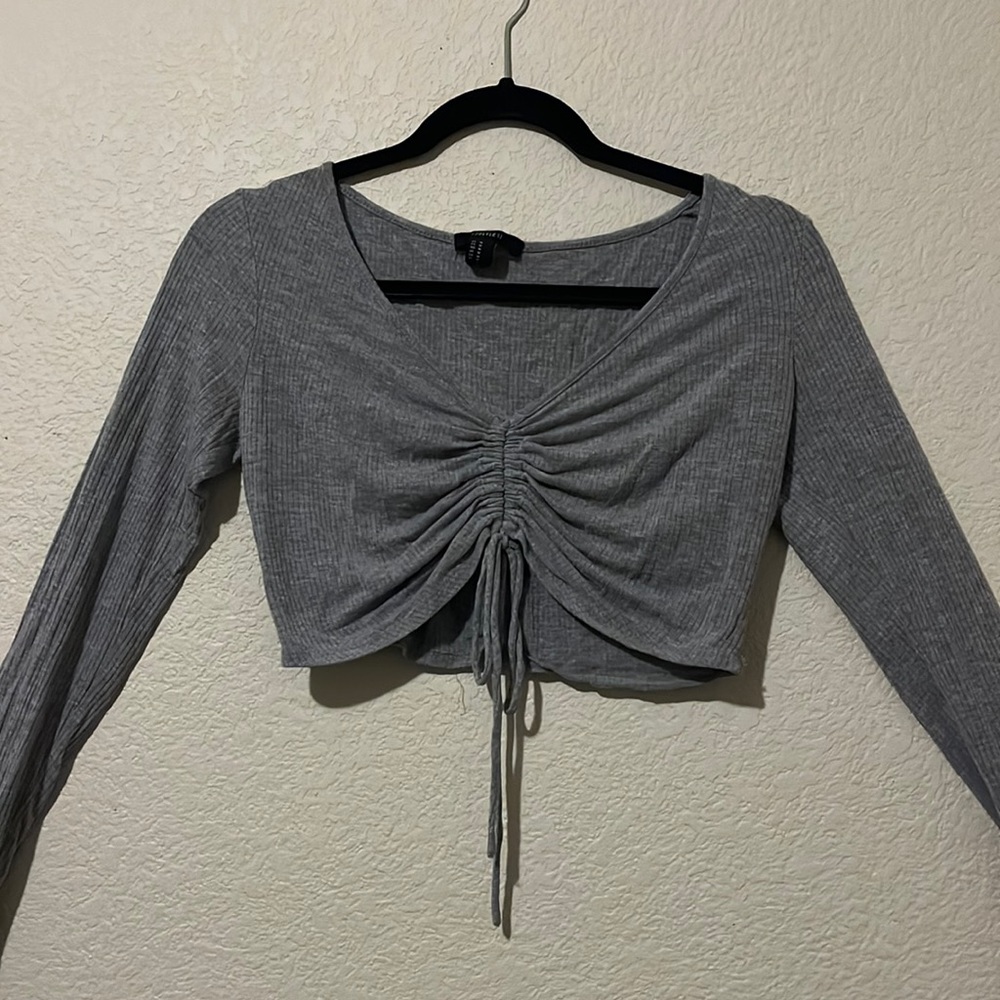 Grey Scrunched Crop Top